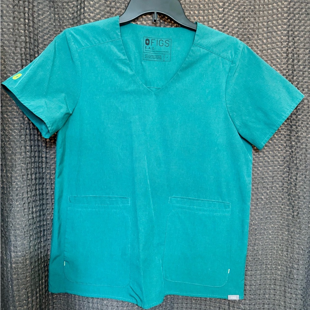 Figs Teal Track Pants & Scrub Top Set with Neon Yellow Drawstring - Picture 7 of 9